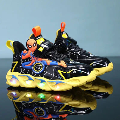 Disney Boys Shoes LED Lights Cartoon Autumn Children's Sports Shoes Leather Non-slip Children's Running Shoes Sneaker Size 25-35