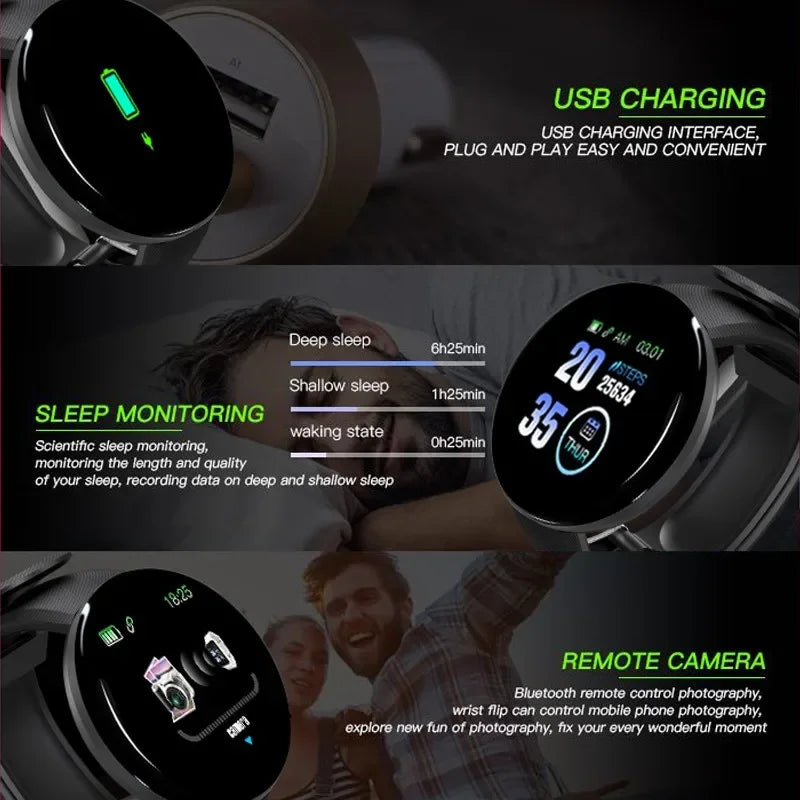 D18 Smart Watch Men Blood Pressure Waterproof Smartwatch Women Heart Rate Monitor Fitness Tracker Watchs Sport For Android IOS