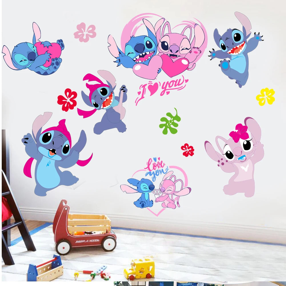 Cartoon Lilo & Stitch Rainbow Wall Stickers For Kid's Room Kindergarten Living Room Bedroom Wall Decoration Animated Poster