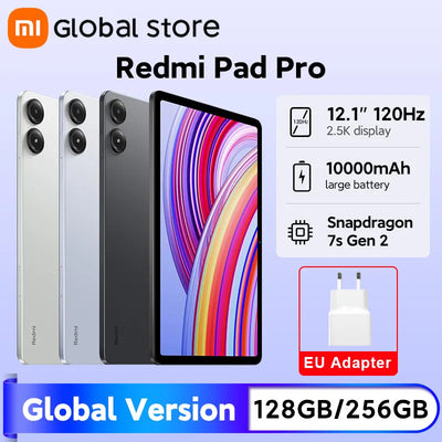 جهاز Xiaomi Redmi Pad Pro الجديد الإصدار العالمي بشاشة LCD مقاس 12.1 بوصة ومعدل تحديث 120 هرتز ومنصة Snapdragon® 7s Gen 2 المحمولة وبطارية 10000 مللي أمبير في الساعة وشحن سريع بقوة 33 وات