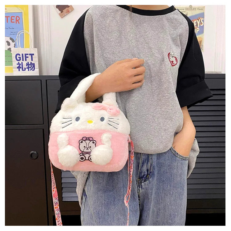 Kawaii Sanrio Plush Bag Kuromi Backpack Anime Melody Cinnamoroll Plushie Handbags Pochacco Cartoon Stuffed Bag for Girls Gifts