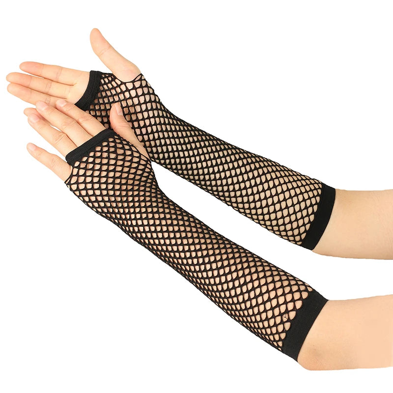 1Pair Womens Long Fishnet Net Gloves Fingerless Mesh Gloves Punk Rock Fancy Night Club Party Arm Warmer Gloves Sexy Gloves