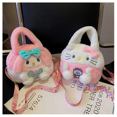 Kawaii Sanrio Plush Bag Kuromi Backpack Anime Melody Cinnamoroll Plushie Handbags Pochacco Cartoon Stuffed Bag for Girls Gifts