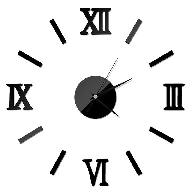 Roman Numerals Frameless Large Acrylic Mirror Surface 3D DIY Wall Clock Home Living Room Office School Wall Decor Clock Sticker