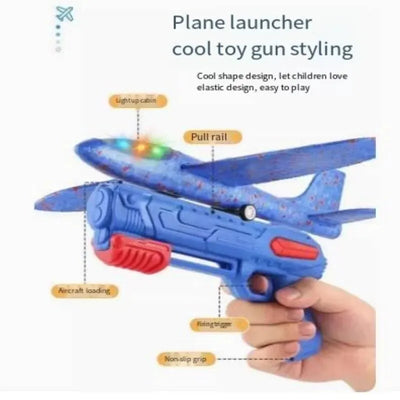 Catapult Foam Plane Gun Fire Outdoor Sports Hand Toss Flying Glider Toy Boys GGirls