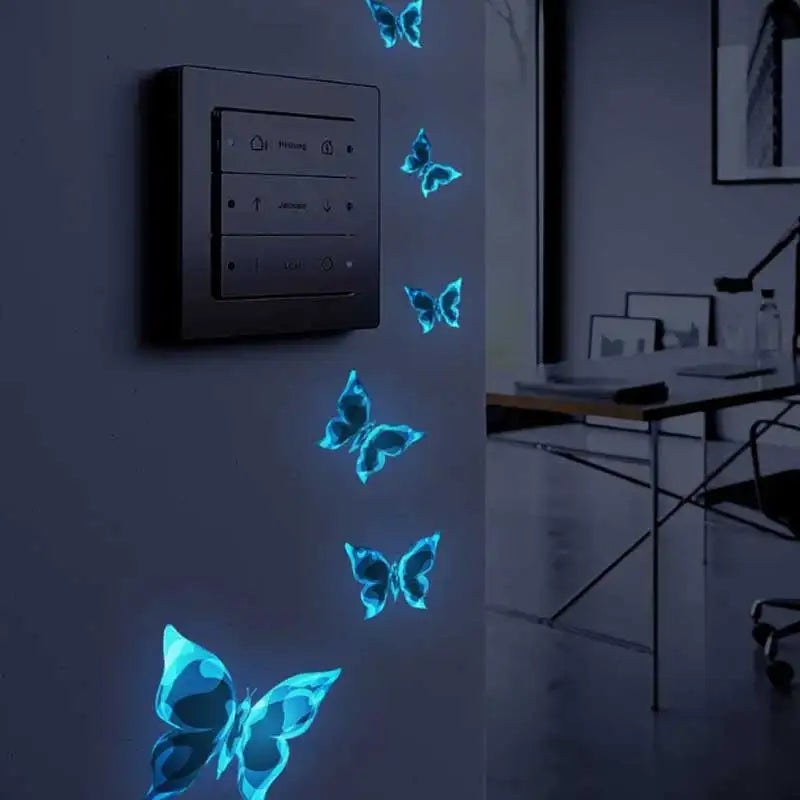 6PC Blue Luminous Small Butterfly Switch Stickers Bedroom Living Room Switch Stickers Decoration