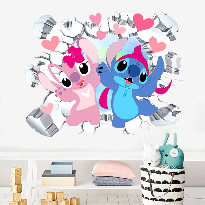 3D Broken Cartoon Lilo & Stitch Baby Movies Wall Stickers For Kid's Room Kindergarten Living Room Bedroom Wall Decoration Poster