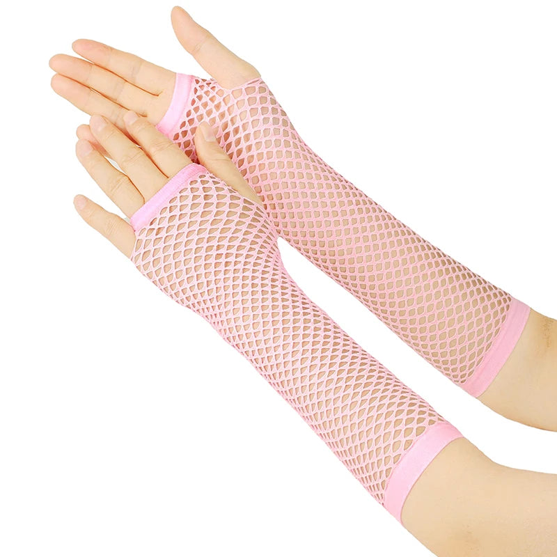 1Pair Womens Long Fishnet Net Gloves Fingerless Mesh Gloves Punk Rock Fancy Night Club Party Arm Warmer Gloves Sexy Gloves