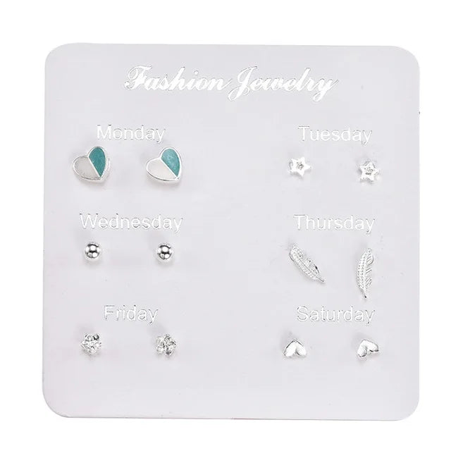 2020 NEW 12~36 Pairs Fashion Women Girls Resin Plastic Crystal Diamante Flower Stud Earrings Set Random Style Gold Color Jewelry