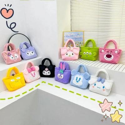 Sanrio Plush Bag Kawaii Kuromi Cinnamoroll Melody Cartoon Anime Handbag Crossbody Cosmetic Travel Storage Bags Women Girls Gifts