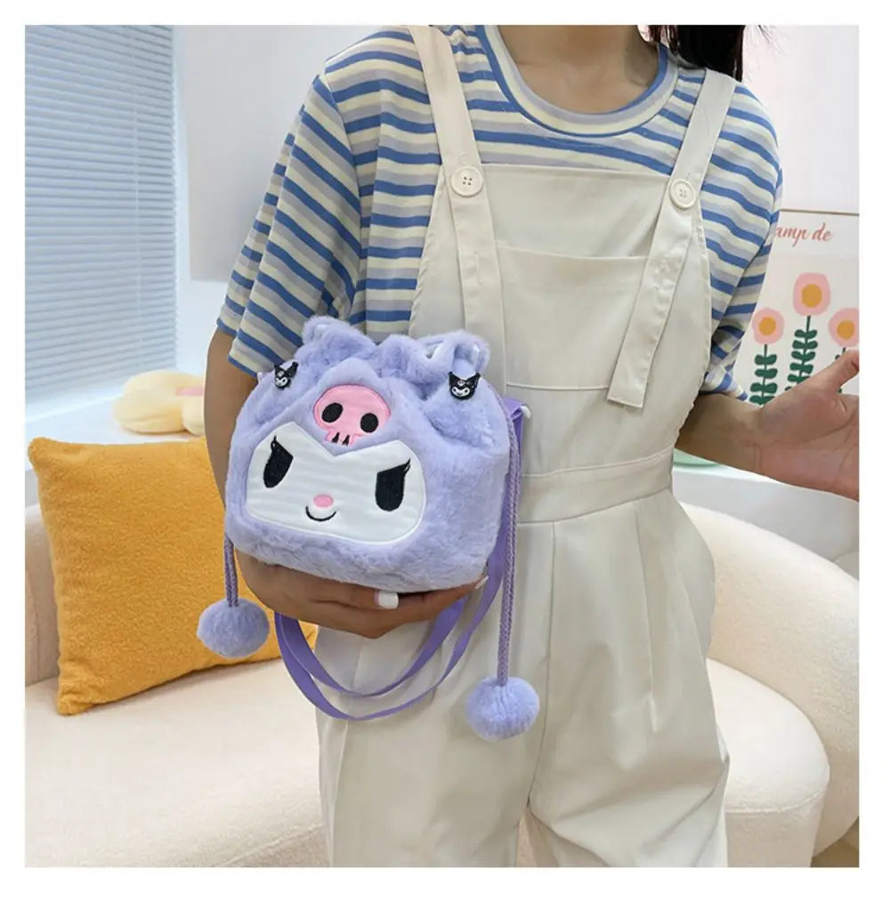 Sanrio  Bag Kawaii Cinnamoroll Handbag Tote Plushie Shoulder Messenger Bags Kuromi Hello Kitty Stuffed Makeup Backpack Gift