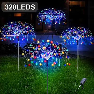 4 Pack 320/240LEDs Solar Firework Lights Outdoor Solar Garden Lights 8 Lighting Modes DIY Starburst Fairy Lights Yard Decoration