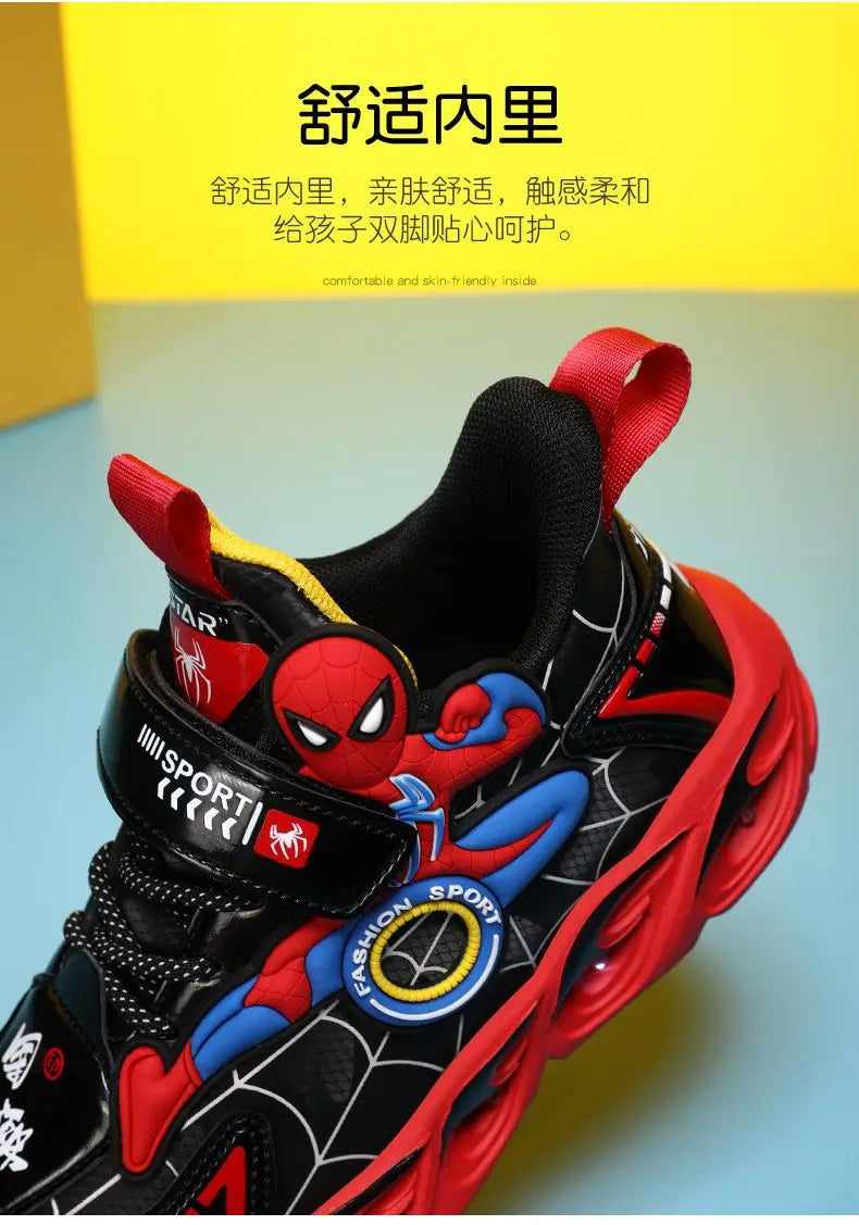 Disney Boys Shoes LED Lights Cartoon Autumn Children's Sports Shoes Leather Non-slip Children's Running Shoes Sneaker Size 25-35