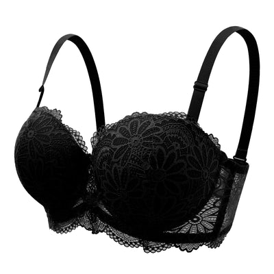 Lace Bra for Women Big Cup 1/2 Sexy Floral Underwire Underwear Ladies Push Up Thin Bra Half Cup 36-42C Black Gather Brassiere