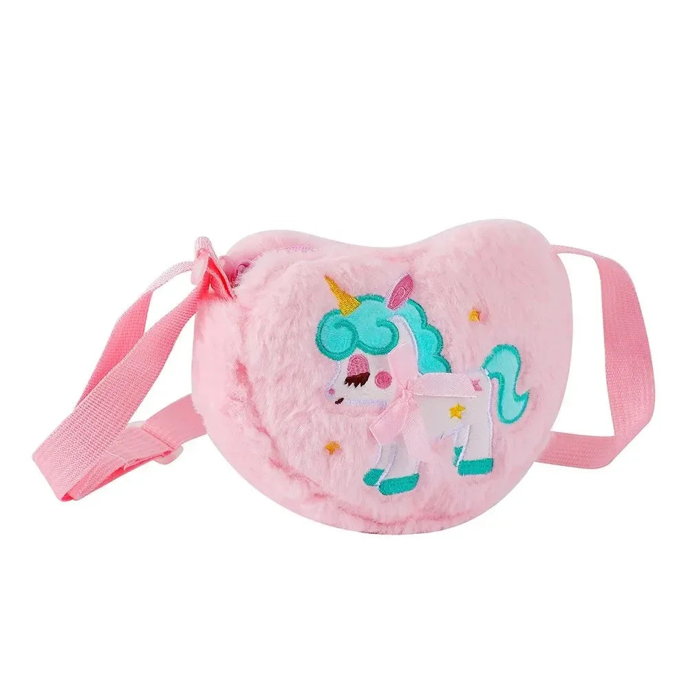 Cute Unicorn For Girls Plush Heart Zipper Shoulder Bag Messenger Bag Coin Purse Wallet Crossbody Bag Kids Gift Small Backpack