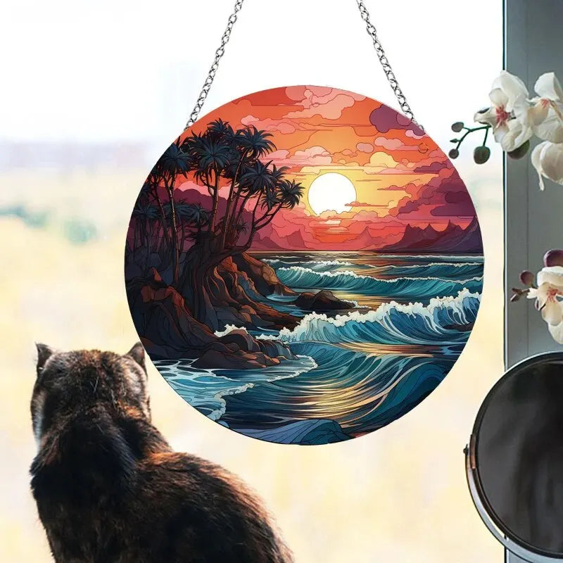 1pc Acrylic Wall Hanging Porch Decoration Holiday Decoration Painted Window Hanging Window Hanging Ornament Round Sign.