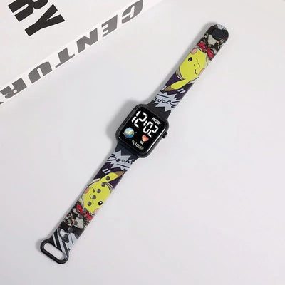 Sanrio Hello Kitty Cartoon Printed Button LED Electric Watch Teenager Fashion Personality Stitch Printed Square Electronic Watch