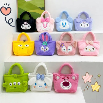 Sanrio Plush Bag Kawaii Kuromi Cinnamoroll Melody Cartoon Anime Handbag Crossbody Cosmetic Travel Storage Bags Women Girls Gifts