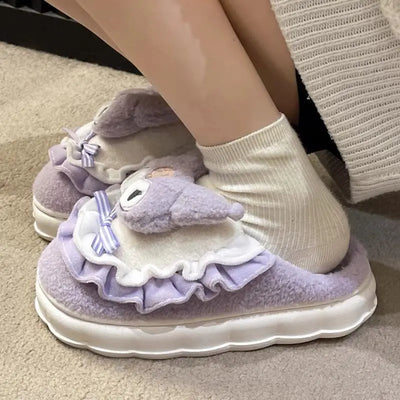 Sanrio Cinnamoroll Plush Slippers Kuromi Women Plushie Cartoon Plush Kawaii Flat Shoes Slippers Shoes Gift Girl Y2K 2024 NEW