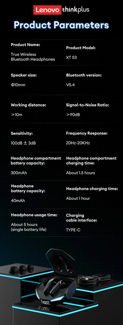 سماعات أذن لاسلكية جديدة من لينوفو XT53 مزودة بتقنية البلوتوث 5.4 وشاشة رقمية LED وسماعات رأس للألعاب منخفضة الكمون وسماعات أذن رياضية مقاومة للماء