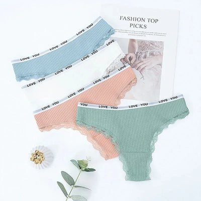 3Pcs/Lot Lace Thong Women's Tanga Low Waist Sexy Lingeries Cotton Panties Laides T Back Pants Girls Underwear Female Underpants