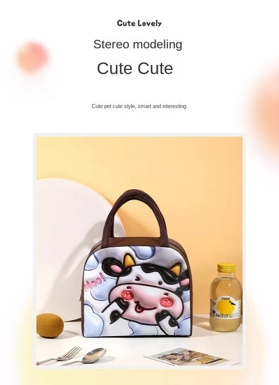 Cute Printed Cartoon Lunch Bag for Kids with Insulation and Preservation Function Bag Organizer Tote Bag with Zipper