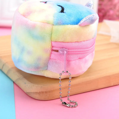 Colorful Cat Cute Cartoon Plush Purse Little Bear Coin Bag Key Hook Pendant Pocket Pouch Wallet