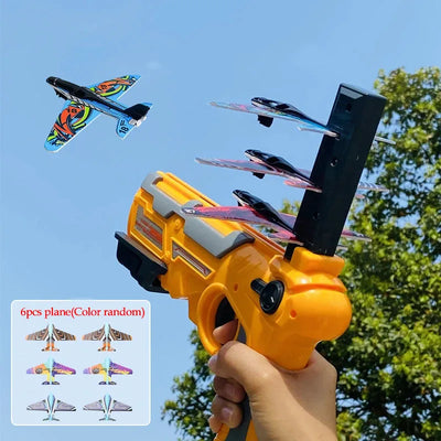 HOT！Airplane Launcher Bubble Catapult With 6 Small Plane Toy Funny Airplane Toys for Kids plane Catapult Gun Shooting Game Gift