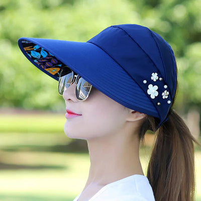 Sun Hat Summer Shade hHt For Women Foldable Sun Protection Beach Large Brimmed Hat UV Protection Cycling Empty Top