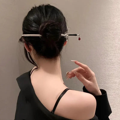 Chinese Style Sword Hairpin For Women Punk Ruby Hair Stick Ponytail Girls Hair Pins Diy Hairstyle Tools Daily Hair Accessories