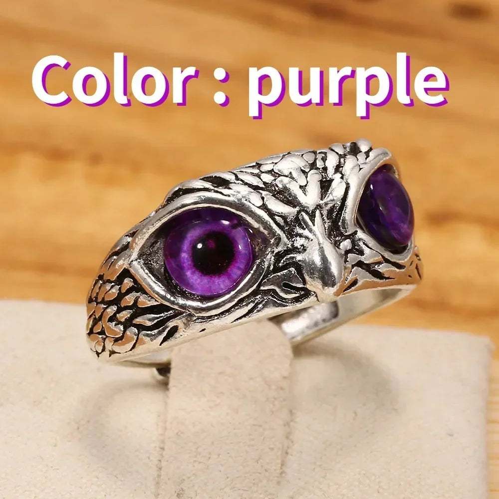 Fashion Design Owl Rings Multicolor Eyes Silvery for Men Women Punk Gothic Open Adjustable Rings Jewelry Gift Resizable