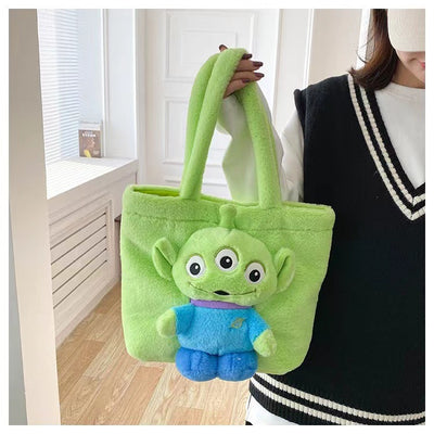 Disney 2024 New Cartoon Plush Doll Shoulder Bag Sweet and Cute Stitch Strawberry Bear Soft Cute Girls Handbag