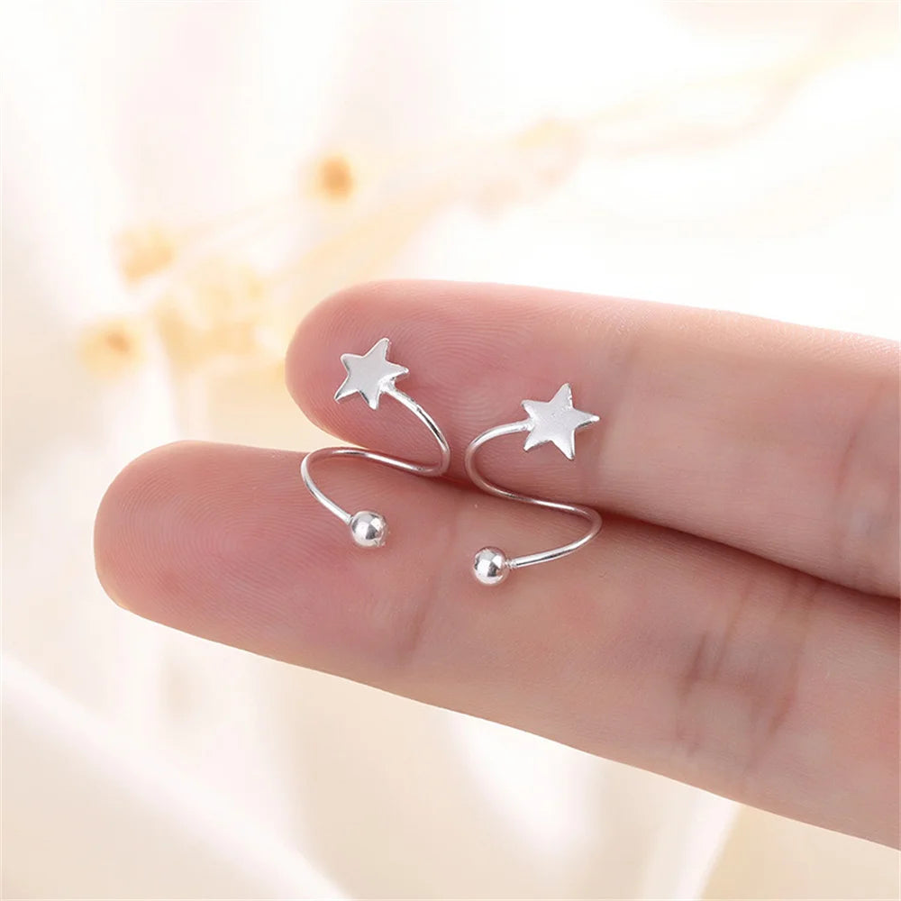 2pcs Stainless Steel Spiral Twisted Lip Ring Tongue Piercing Heart Star Ear Cartilage Helix Piercing Stud Earring Jewelry Gifts