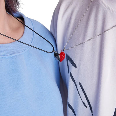 Good Simple Quality Couple Pendant Necklace Electrocardiogram,Magnetic Heart,Pendant Splicing Necklace Valentine's Day Gift