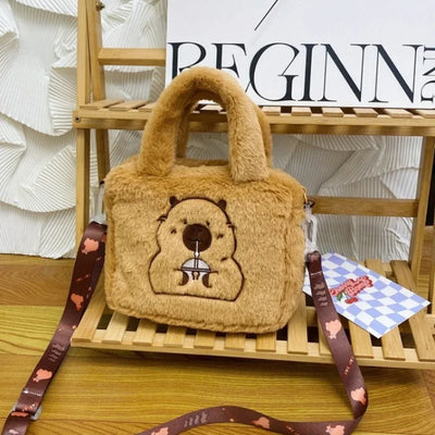 Cartoon Plush Bag Handbag Crossbody Anime Peripheral Products Cute Kapybara Plush Doll Bag Children's Crossbody Coin Bag