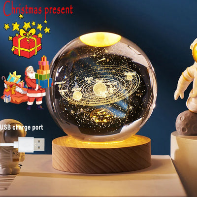 New 6cm 3D Crystal Ball Stitch Pokemon Wooden base with 6cm crystal ball Planet Night Light Laser Carving Christmas gifts