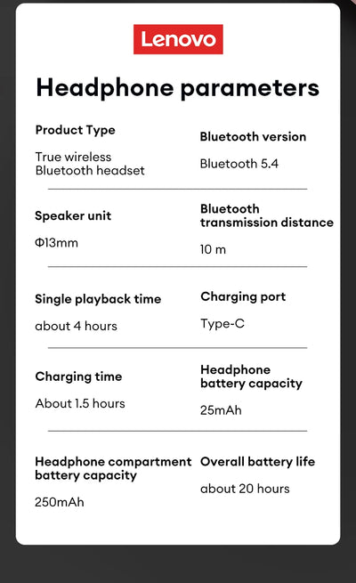 New Lenovo LP19 PRO Wireless Bluetooth 5.4 Earphones Long Battery Life Gaming Earbuds HiFi Sound Stereo Music Headset With Mic