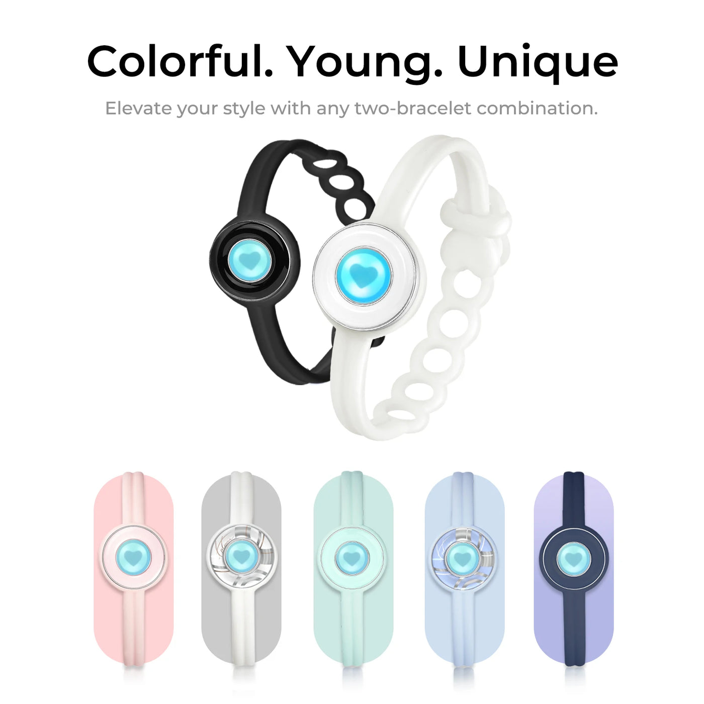 TOTWOO Candy Collection Long Distance Touch Bracelets Colorful Band Vibration & Light up Gifts for Girlfriend Pairing Jewelry