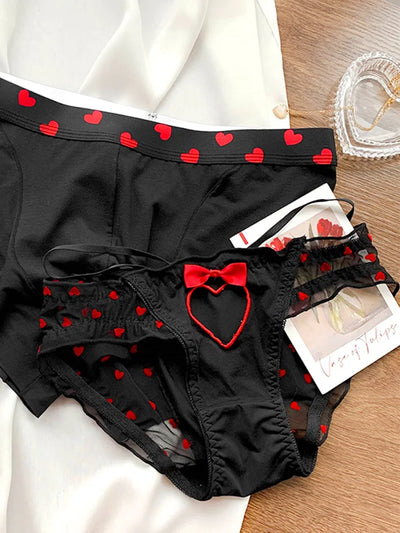 New Heart Printed Couple Underwear Sexy Women Men Low Waist Briefs Breathable Boxer Panties Boyfriend Girlfriend Lingerie