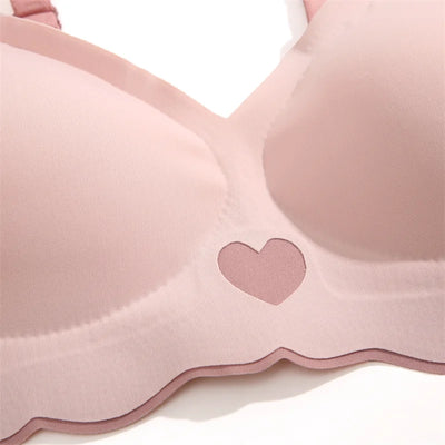 Sexy Push Up Bras For Women Love Heart Pattern Brassiere Deep V Neck Cute Underwear Female Seamless Wireless Soft Lingerie