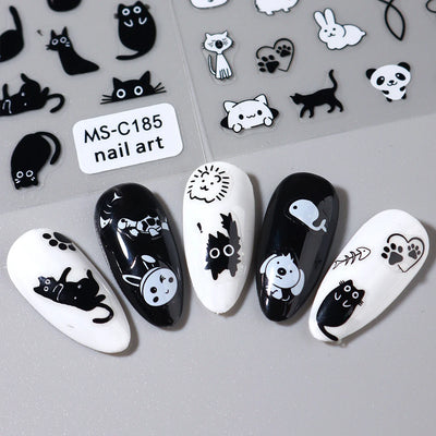 2pcs Black Cat Nail Stickers 3D Cute Cartoon Animal 3D Self-Adhesive Nail Art Decals Sliders Decorations Manicure Accessories