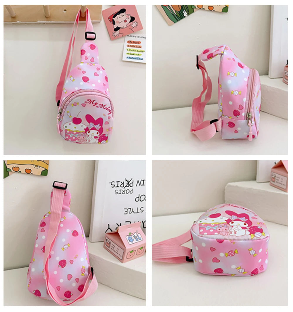 Sanrio Cartoon Shoulder Bags Melody Children's Chest hello kitty Bags Casual Messenger Pouch Fashion Versatile Travel Bags Gifts