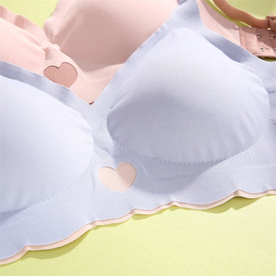 Sexy Push Up Bras For Women Love Heart Pattern Brassiere Deep V Neck Cute Underwear Female Seamless Wireless Soft Lingerie