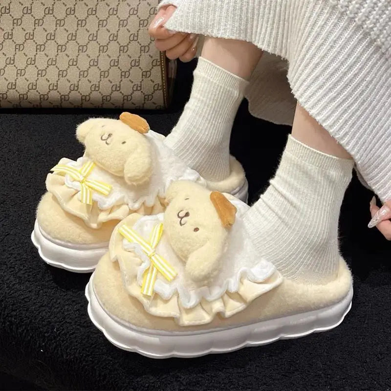 Sanrio Cinnamoroll Plush Slippers Kuromi Women Plushie Cartoon Plush Kawaii Flat Shoes Slippers Shoes Gift Girl Y2K 2024 NEW