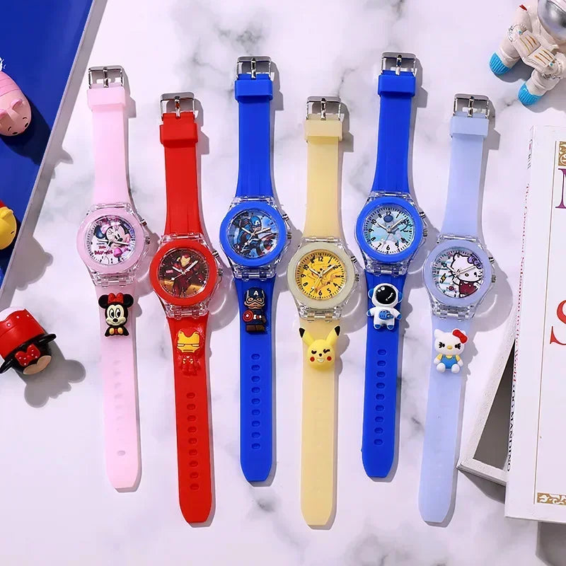 MINISO Disney Fashion Minnie Children's Watch Mickey Mouse Children's Flash Light Cartoon Figure Doll Boys Girls Birthday Gifts