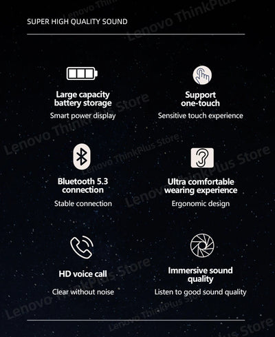 سماعة لينوفو LP15 TWS اللاسلكية بتقنية البلوتوث 5.3 مع التحكم باللمس وسماعات أذن طويلة الأمد وسماعات باس منخفضة الكمون 2023 جديدة