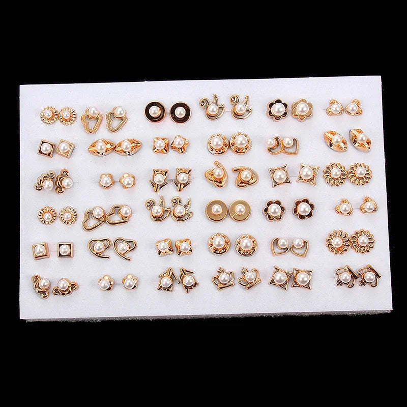 Wholesale 36Pairs/18pairs Mixed Styles Rhinestone Sun Flower Geometric Animal Plastic Stud Earrings Set For Women Girls Jewelry