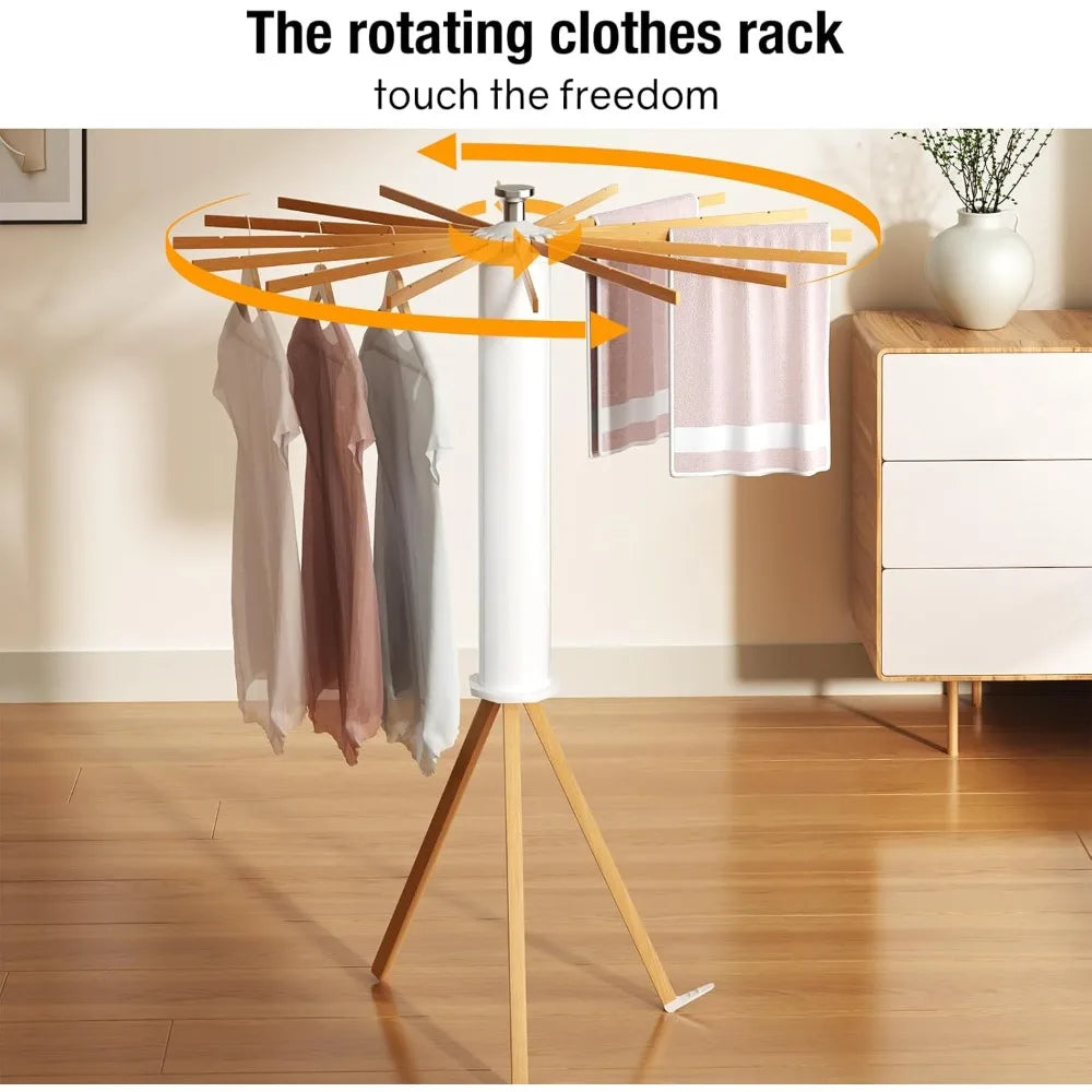 Tripod Clothes Drying Rack, Folding Space Saving Compact Laundry Drying Rack-16 Rotatable Arms for Hanger, Diameter 3.6FT