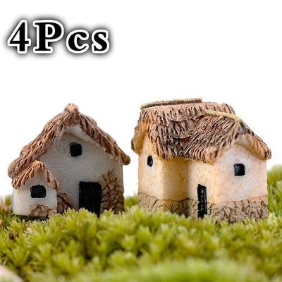 4Pcs House Miniature Figurine Fairy Garden Accessory Home Decoration Cartoon Animal Building Statue Resin Craft Doll Car