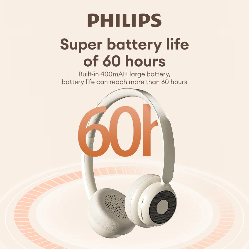 Choice Original Philips TAH1129 Bluetooth V5.4 Earphones Wireless Over The Ear Headset Noise Cancellation Gaming 60H Earbuds New